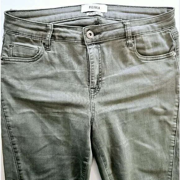 Pistola X Anthropology Audrey Moto Tactical Skinny Jeans in Eden Olive Green 29 - Picture 4 of 8